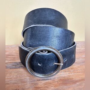 Black Leather Belt with Round Buckle